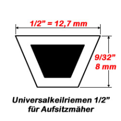 Universalkeilriemen für Rasentraktoren Breite=12,7 mm...